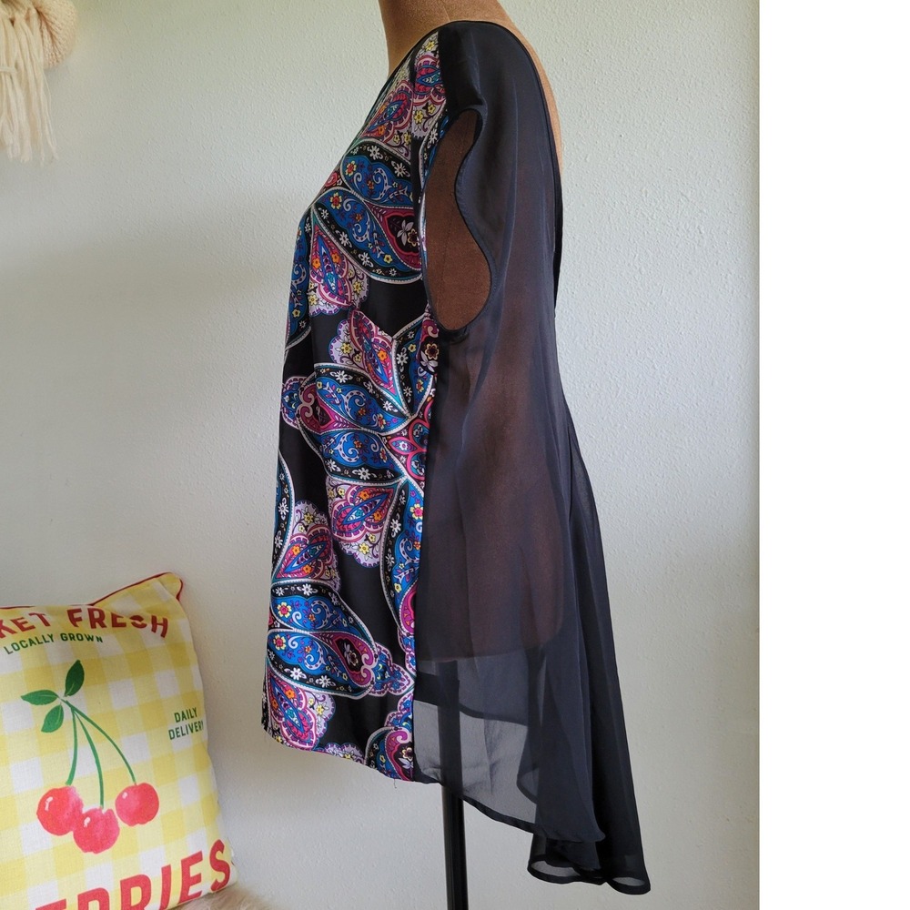 Nicole by Nicole Miller Womens Paisley High Low Blouse Black Shear Back Large‎ - Picture 3 of 9